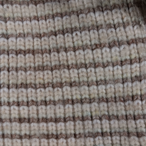 Design 365 Women's Button Up Crop Stripes Cardigan Puffed Sleeves Brown White M - Picture 8 of 10